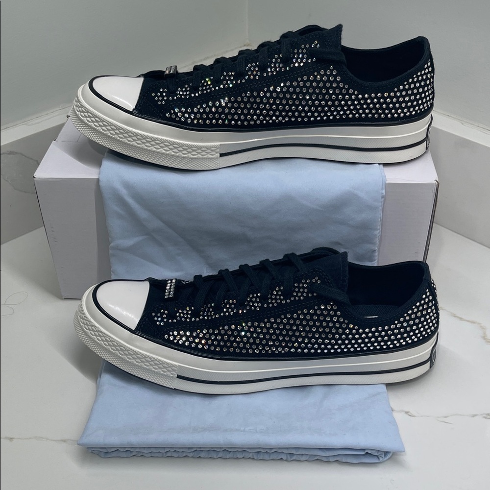 Converse Unisex Black and White Swarovski Crystal Studded Sneakers M 9.5/ W 11.5